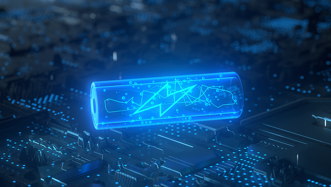 a blue light on a circuit board