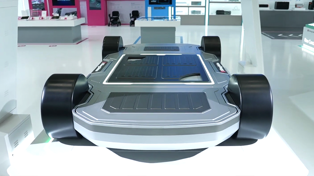 a robot on a white floor