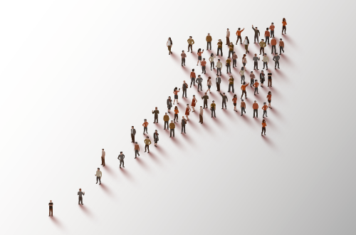 사람들이 위로 향하고 있다